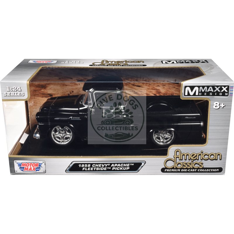 1958 chevrolet apache fleetside pickup black "maxx design" "american classics" series 1/24 diecast model car by motormax