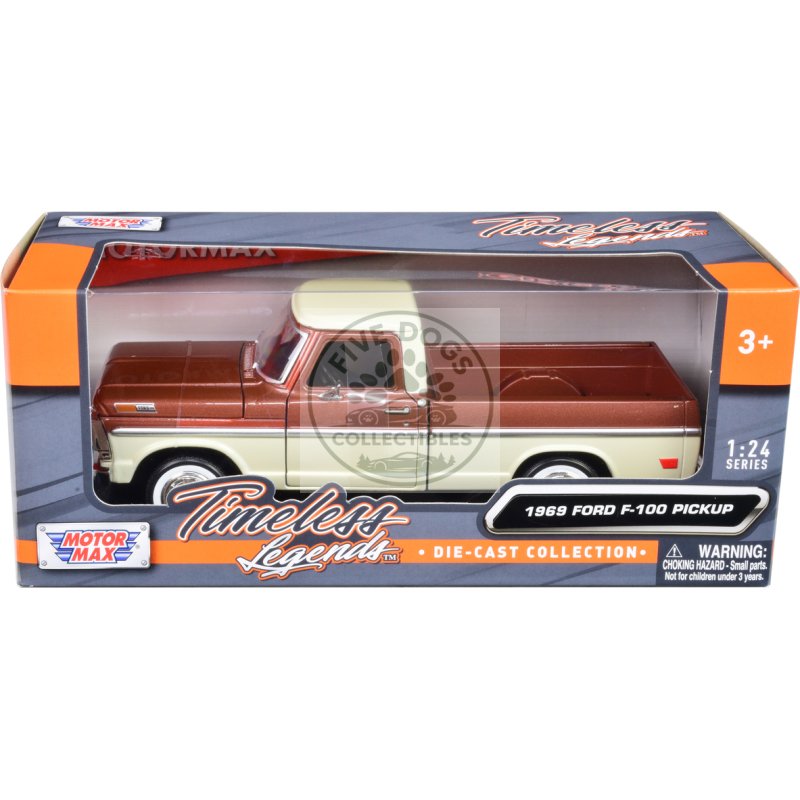 1969 ford f 100 pickup truck brown metallic and cream "timeless legends" 1/24 diecast model car by motormax