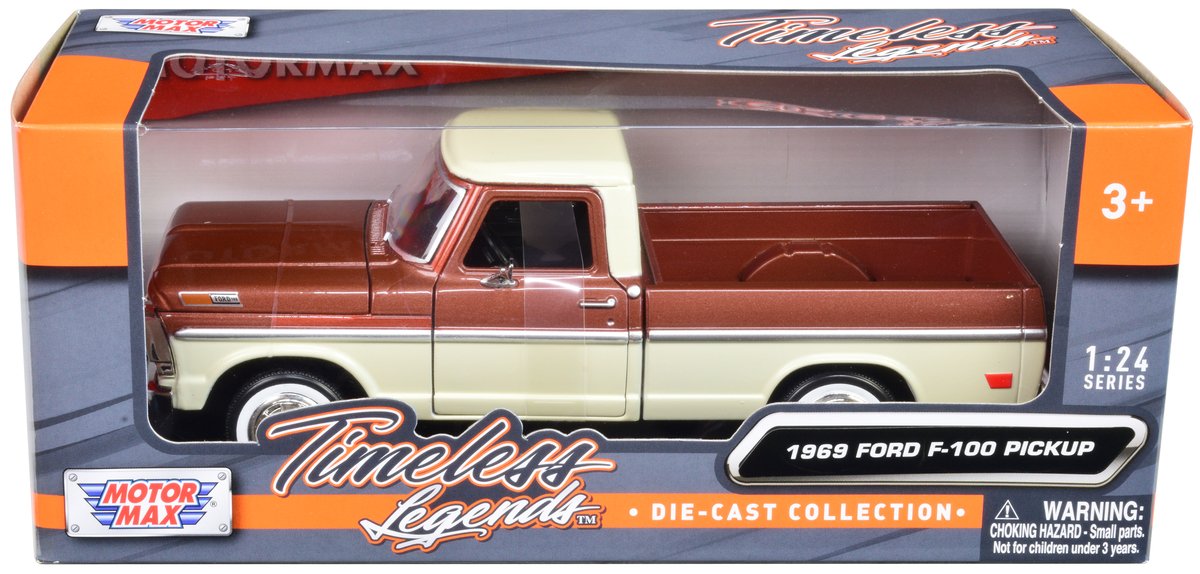 1969 ford f 100 pickup truck brown metallic and cream "timeless legends" 1/24 diecast model car by motormax 1969 ford f 100 pickup truck brown metallic and cream "timeless legends" 1/24 diecast model car by motormax