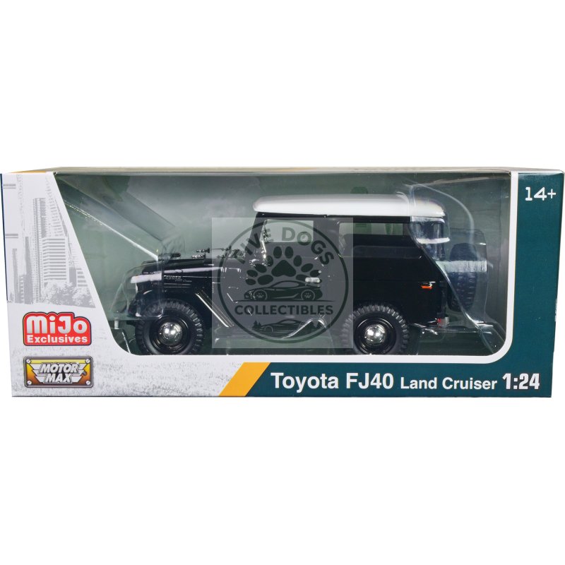 toyota fj40 land cruiser black with white top 1/24 diecast model car by motormax