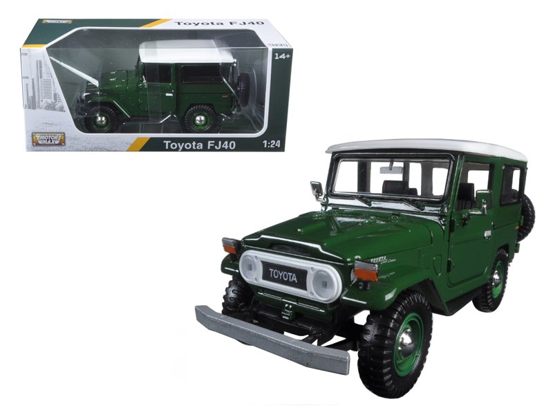 toyota fj40 dark green with white top 1/24 diecast model car by motormax toyota fj40 dark green with white top 1/24 diecast model car by motormax