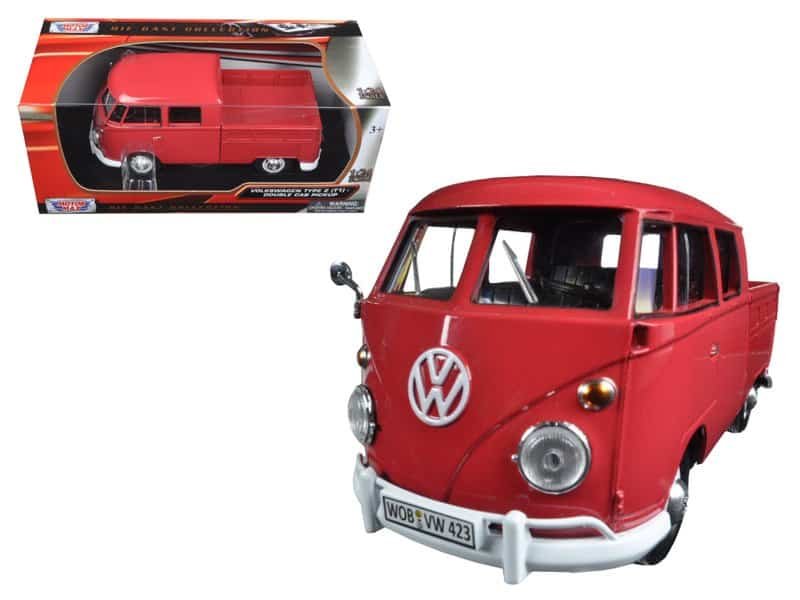 volkswagen type 2 (t1) double cab pickup truck wax red 1/24 diecast model car by motormax volkswagen type 2 (t1) double cab pickup truck wax red 1/24 diecast model car by motormax