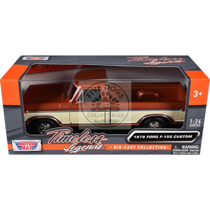 1979 ford f 150 custom pickup truck brown metallic and cream "timeless legends" series 1/24 diecast model car by motormax