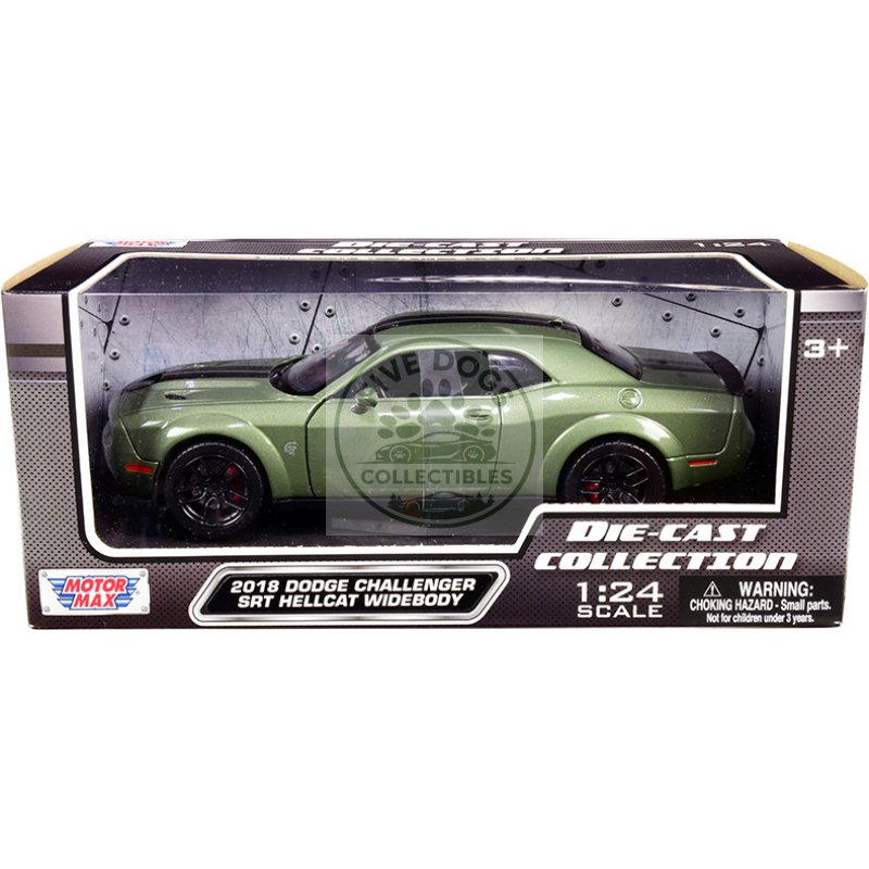 2018 dodge challenger srt hellcat widebody green metallic with black stripes 1/24 diecast model car by motormax