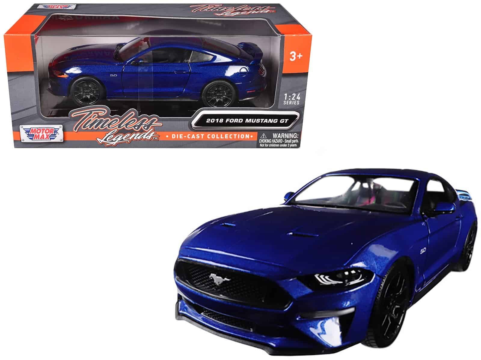 2019 Ford Mustang GT Detailed image of a blue 2019 Ford Mustang GT die-cast model from Five Dogs Collectibles.