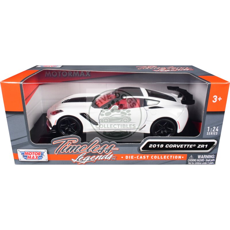 2019 chevrolet corvette zr1 white and black with red interior "timeless legends" series 1/24 diecast model car by motormax