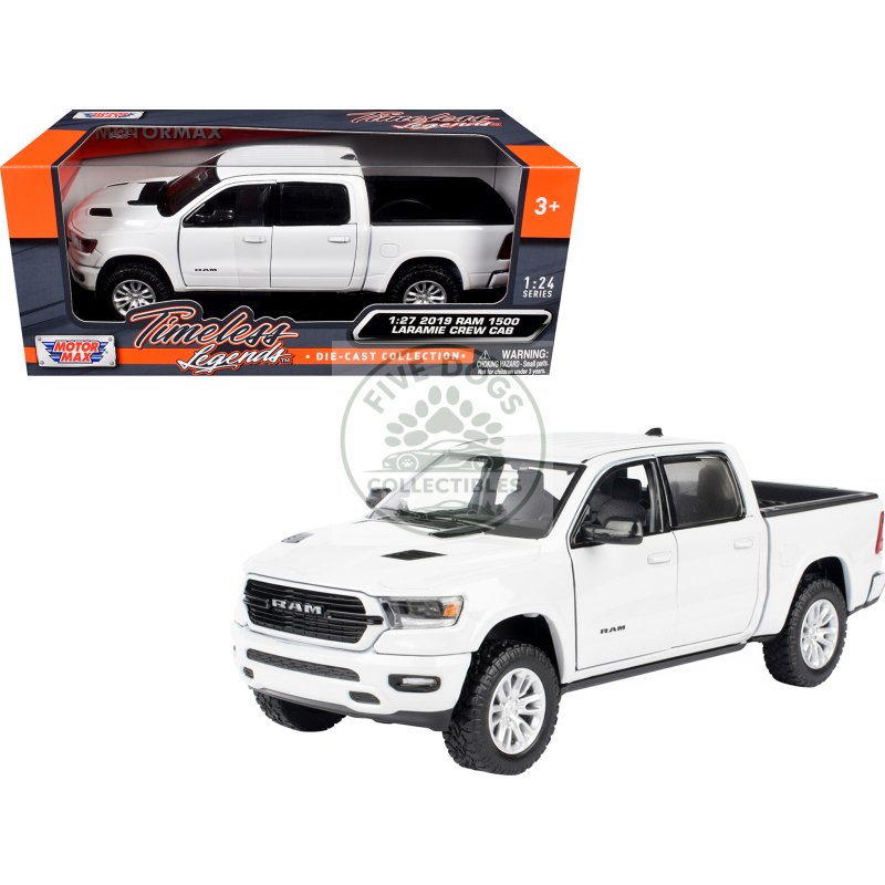 2019 ram 1500 laramie crew cab pickup truck white "timeless legends" series 1/24 diecast model car by motormax