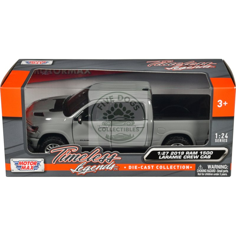 2019 ram 1500 laramie crew cab pickup truck gray "timeless legends" series 1/27 diecast model car by motormax