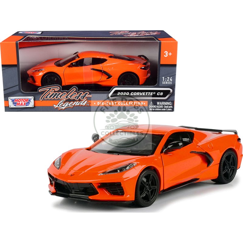 2020 chevrolet corvette c8 stingray orange "timeless legends" 1/24 diecast model car by motormax