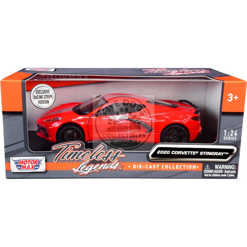 2020 chevrolet corvette c8 stingray red with silver racing stripes "timeless legends" 1/24 diecast model car by motormax