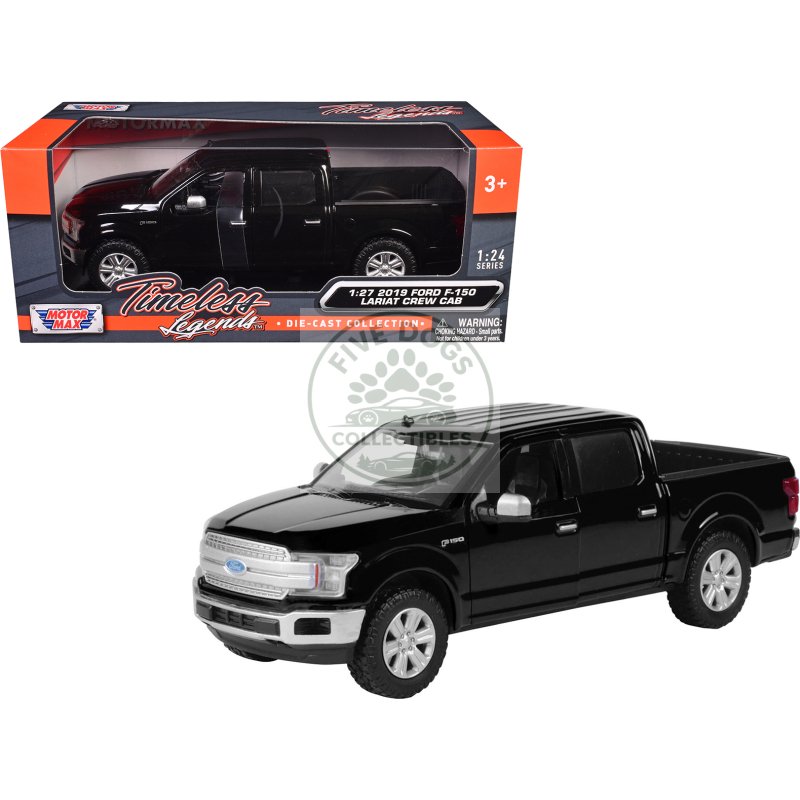 2019 ford f 150 lariat crew cab pickup truck black 1/27 diecast model car by motormax