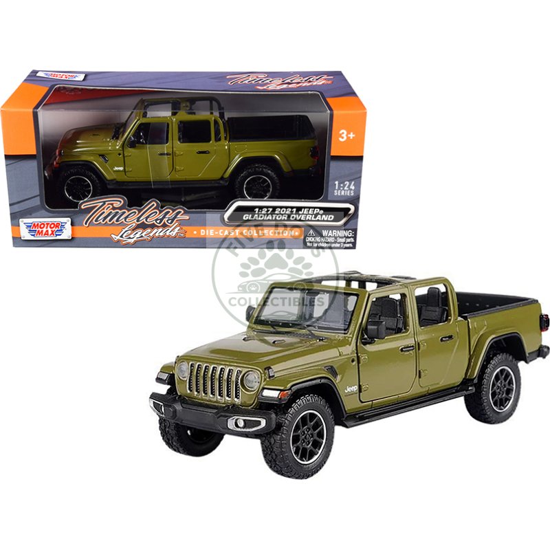 2021 jeep gladiator overland (open top) pickup truck matt green 1/24 1/27 diecast model car by motormax