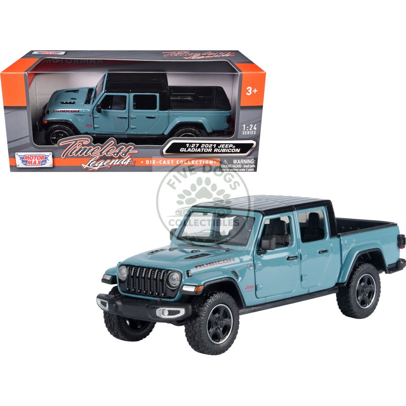 2021 jeep gladiator rubicon (closed top) pickup truck blue with black top 1/27 diecast model car by motormax
