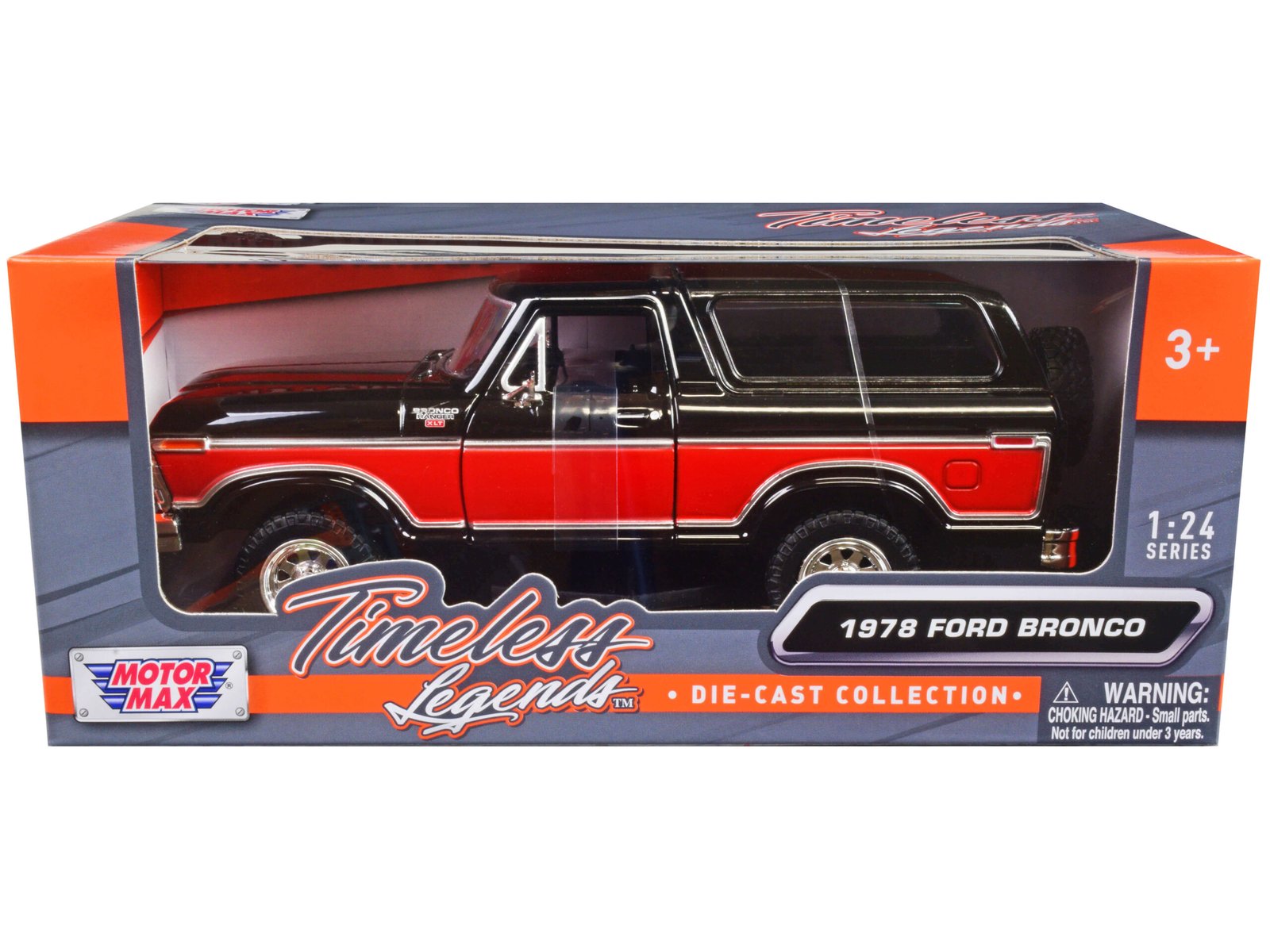 1978 ford bronco ranger xlt with spare tire black and red "timeless legends" series 1/24 diecast model car by motormax 1978 ford bronco ranger xlt with spare tire black and red "timeless legends" series 1/24 diecast model car by motormax