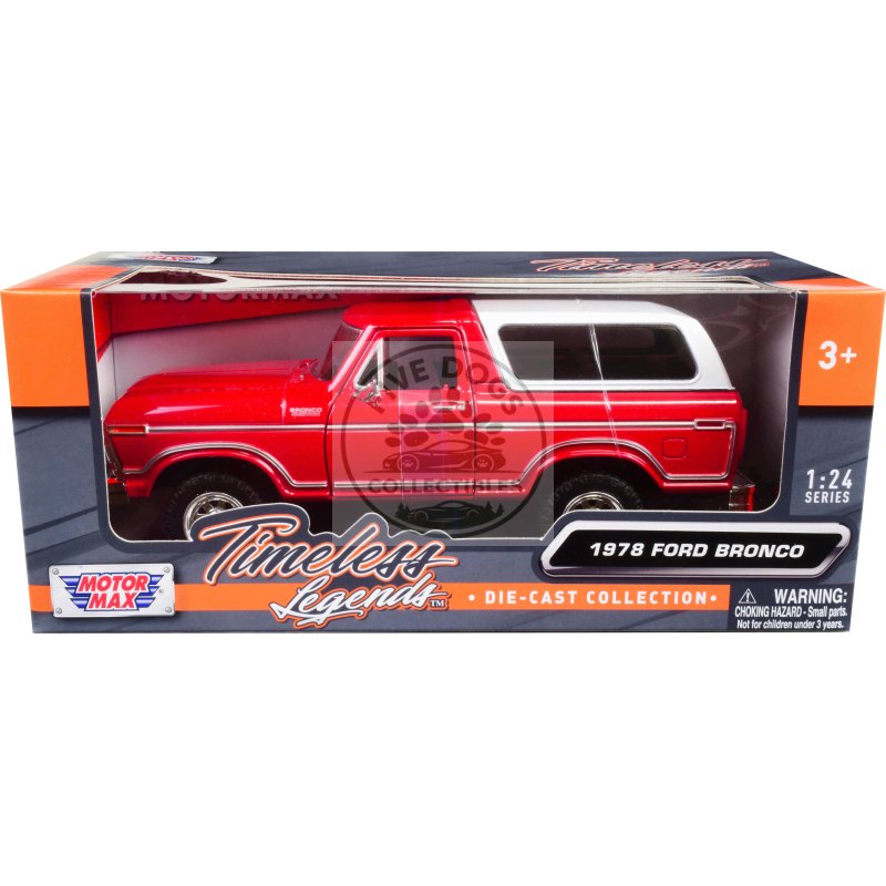 1978 ford bronco custom red and white "timeless legends" series 1/24 diecast model car by motormax