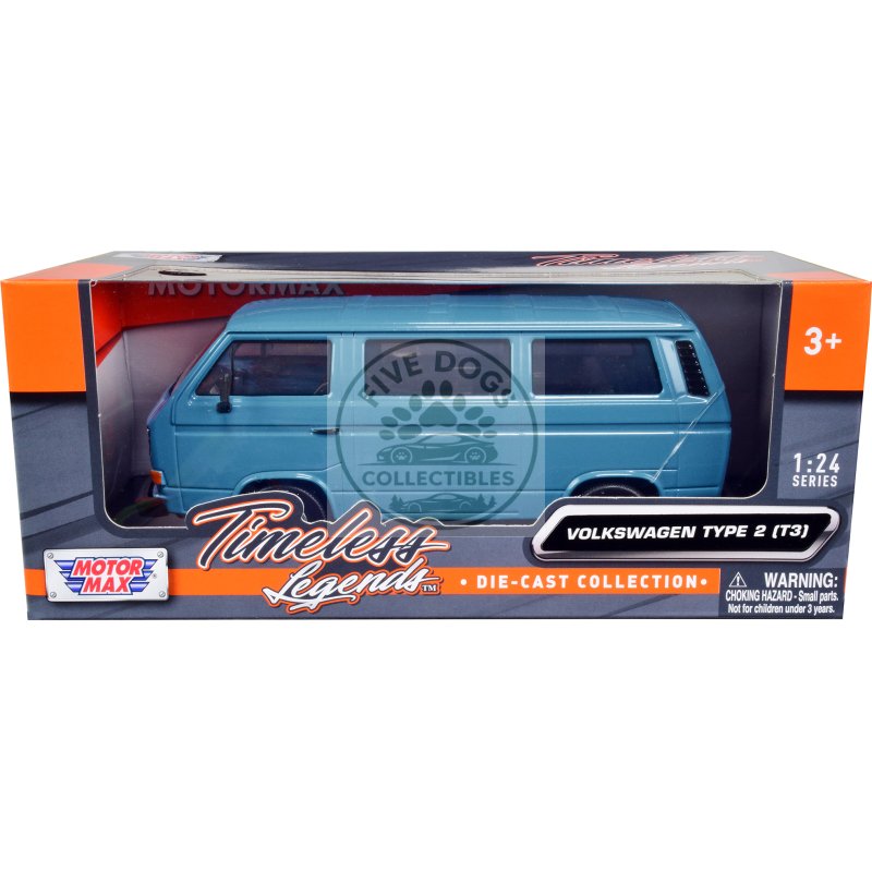 volkswagen type 2 (t3) van blue "timeless legends" series 1/24 diecast model car by motormax