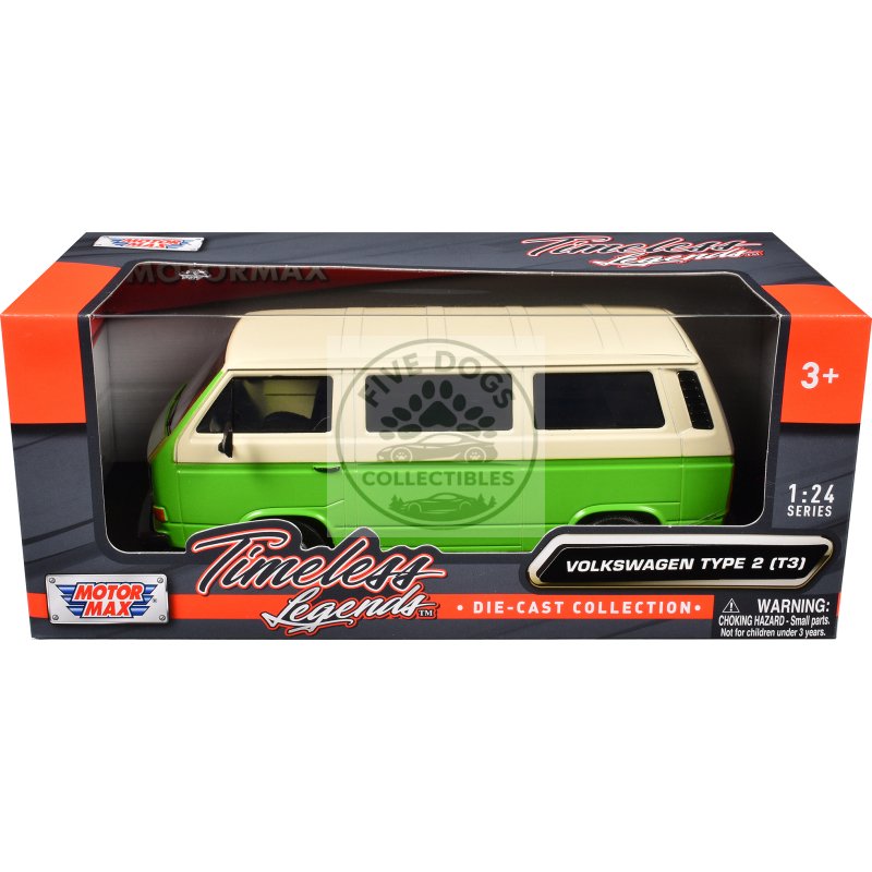 volkswagen type 2 (t3) van green and beige "timeless legends" series 1/24 diecast model car by motormax