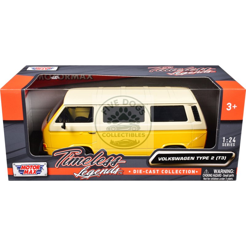 volkswagen type 2 (t3) van yellow and beige "timeless legends" series 1/24 diecast model car by motormax