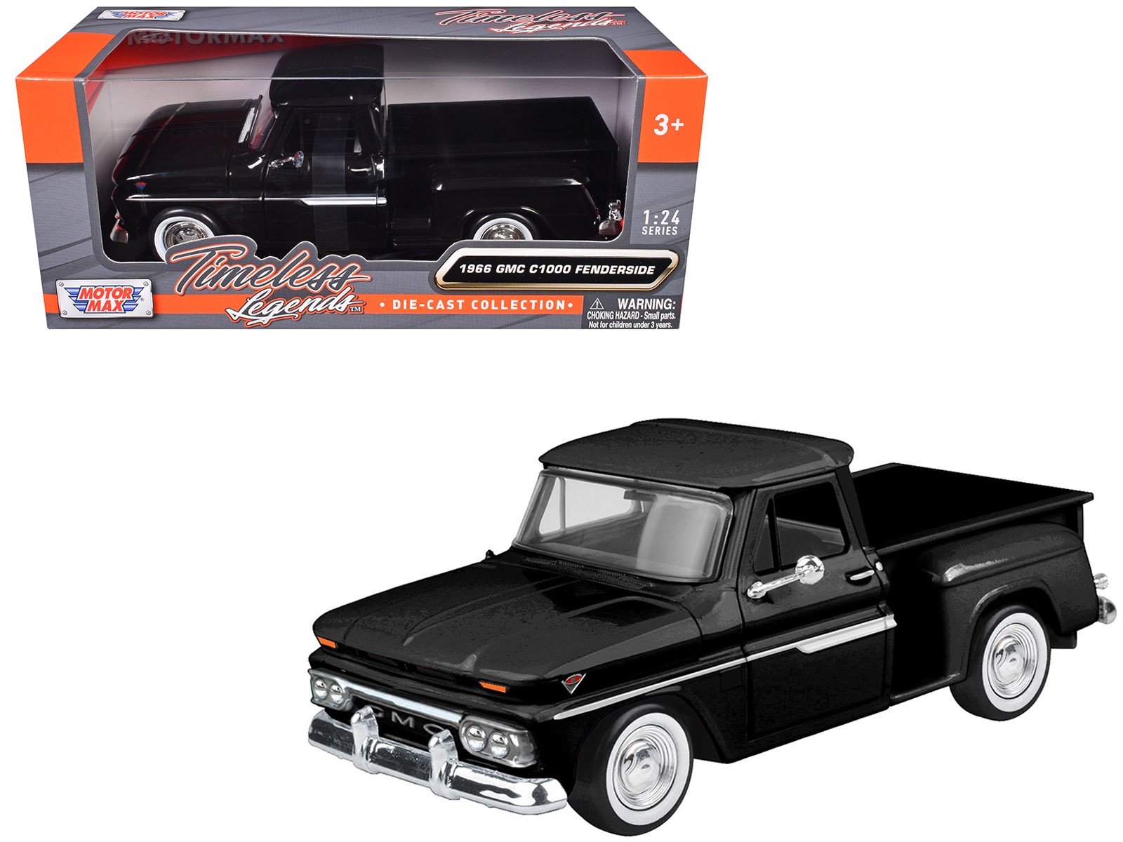 1966 gmc c1000 fenderside pickup truck black "timeless legends" series 1/24 diecast model car by motormax 1966 gmc c1000 fenderside pickup truck black "timeless legends" series 1/24 diecast model car by motormax