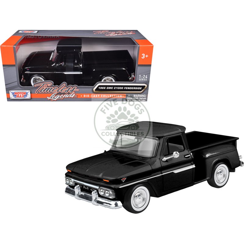 1966 gmc c1000 fenderside pickup truck black "timeless legends" series 1/24 diecast model car by motormax