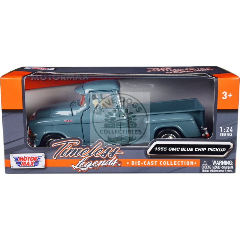 1955 gmc blue chip pickup truck light blue "timeless legends" series 1/24 diecast model car by motormax