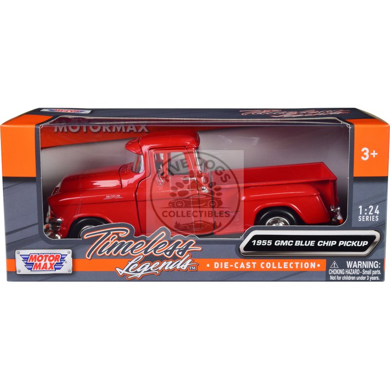 1955 gmc blue chip pickup truck red "timeless legends" series 1/24 diecast model car by motormax