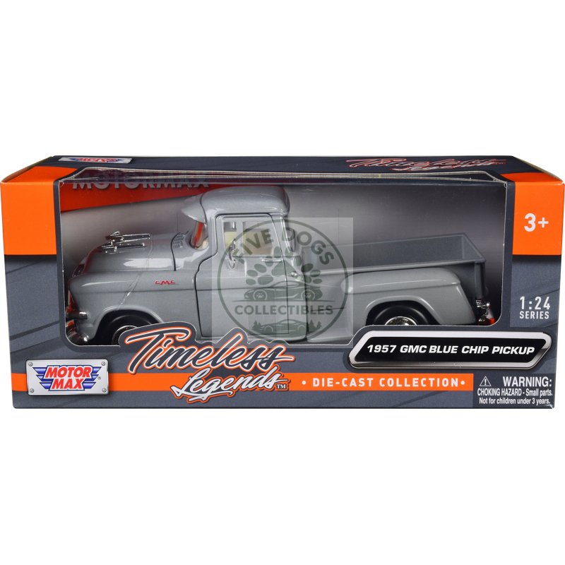 1957 gmc blue chip pickup truck gray "timeless legends" series 1/24 diecast model car by motormax