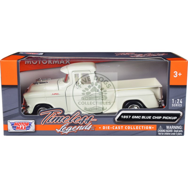 1957 gmc blue chip pickup truck white "timeless legends" series 1/24 diecast model car by motormax