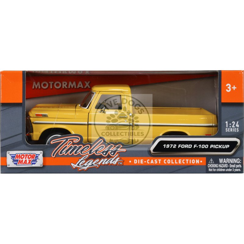 1972 ford f 100 pickup truck yellow "timeless legends" series 1/24 diecast model car by motormax
