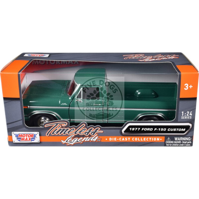 1977 ford f 150 custom pickup truck green "timeless legends" series 1/24 diecast model car by motormax
