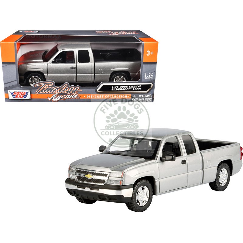 2006 chevrolet silverado 1500 pickup truck gray metallic "timeless legends" series 1/25 diecast model car by motormax