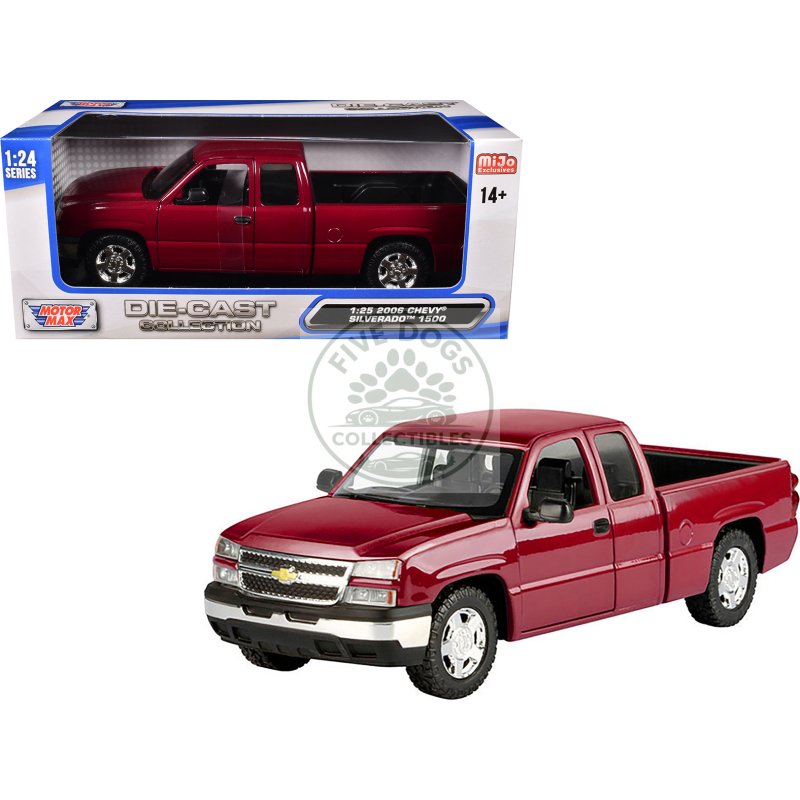 2006 chevrolet silverado 1500 pickup truck red metallic "die cast collection" series 1/25 diecast model car by motormax