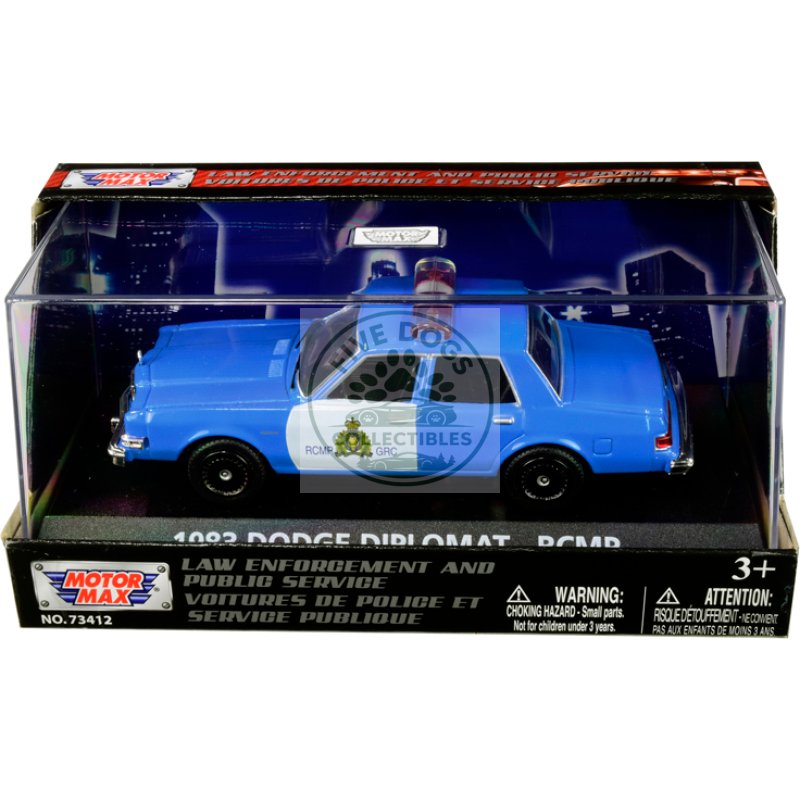 1983 dodge diplomat "royal canadian mounted police" (rcmp) light blue and white 1/43 diecast model car by motormax