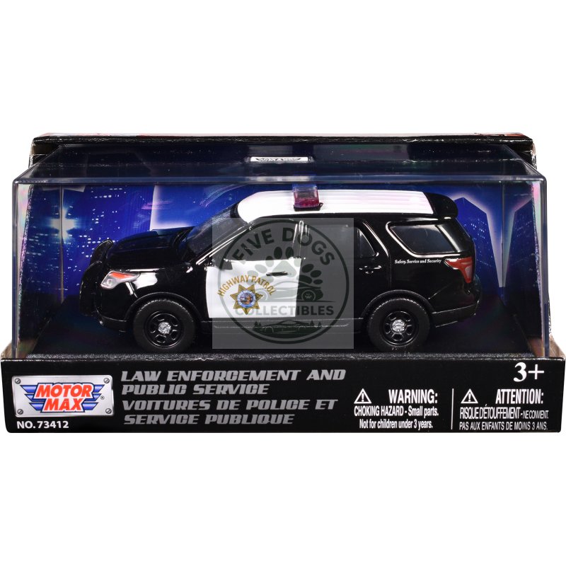 2015 ford police interceptor utility "california highway patrol" black and white "law enforcement and public service" series 1/43 diecast model car by motormax