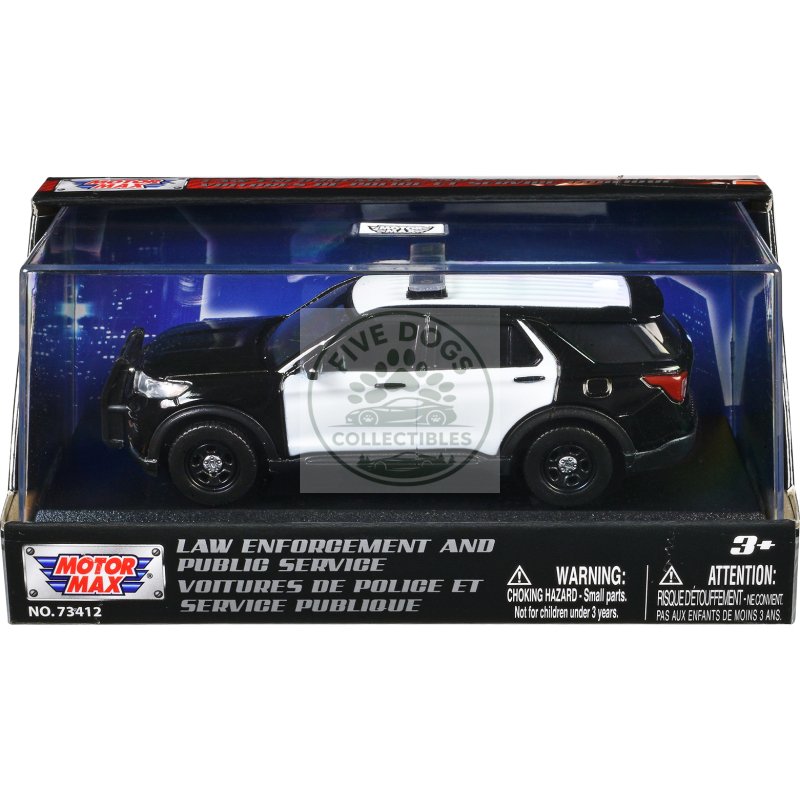 2022 ford police interceptor utility black and white unmarked "law enforcement and public service" series 1/43 diecast model car by motormax