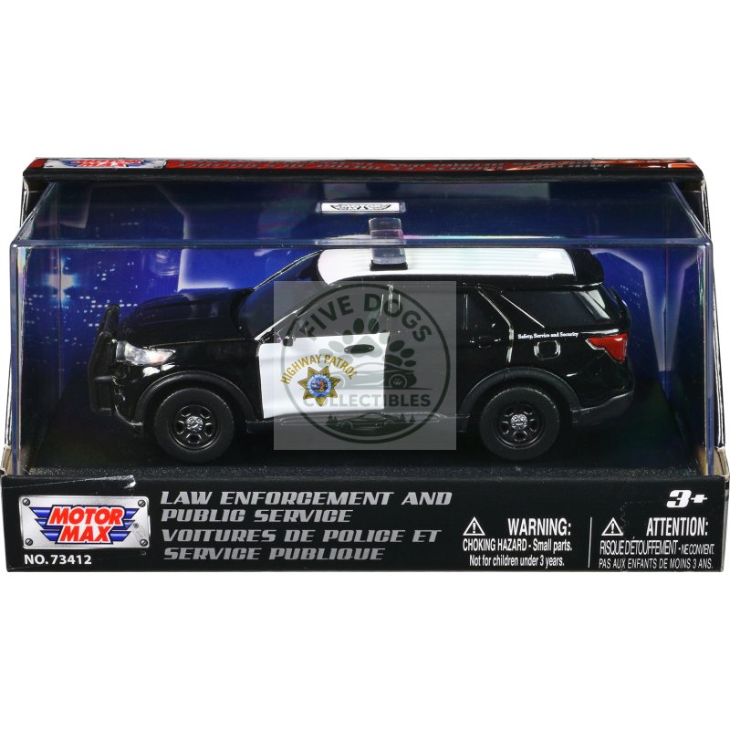 2022 ford police interceptor utility "california highway patrol" black and white "law enforcement and public service" series 1/43 diecast model car by motormax
