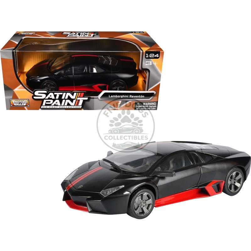 lamborghini reventon matt black with red stripes "satin paint" series 1/24 diecast model car by motormax