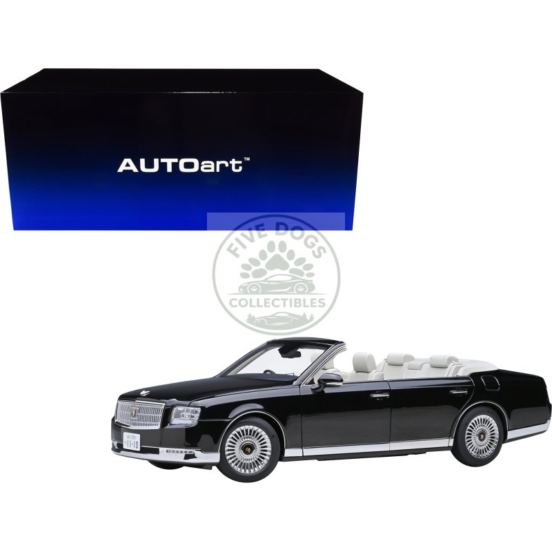 toyota century open car convertible rhd (right hand drive) black with white interior 1/18 model car by autoart
