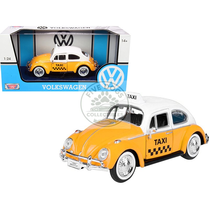 1966 volkswagen beetle "taxi" yellow with white top 1/24 diecast model car by motormax