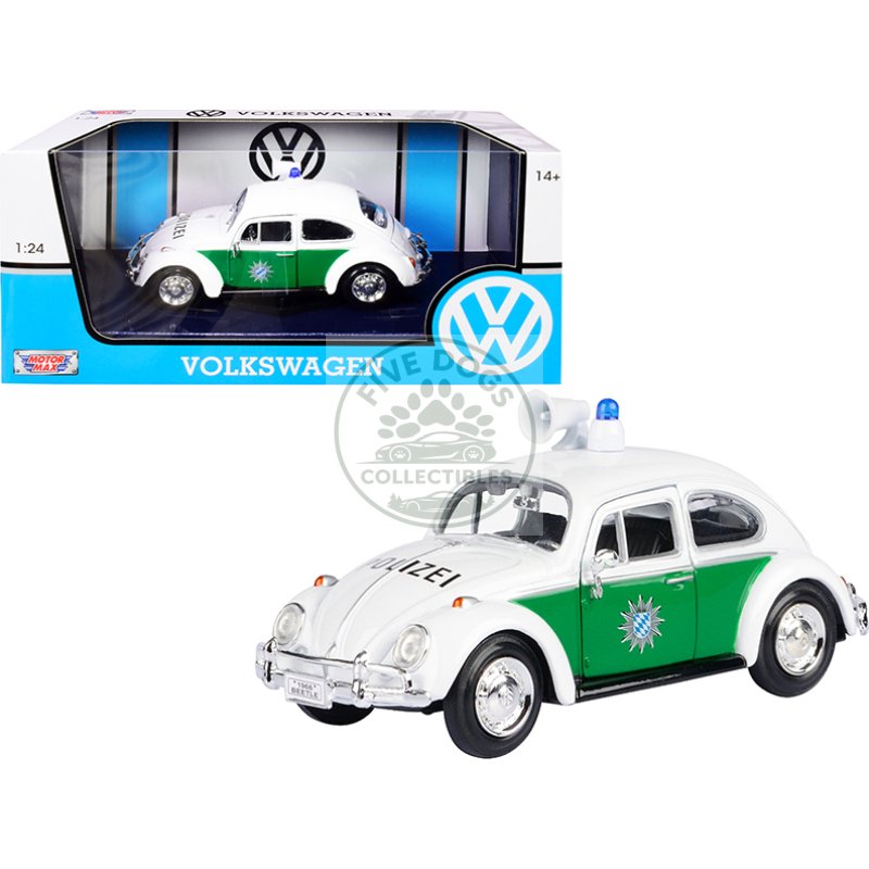 1966 volkswagen beetle german police car white and green 1/24 diecast model car by motormax