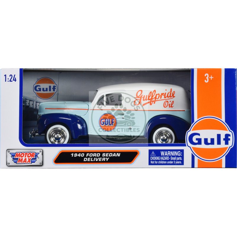 1940 ford sedan delivery light blue and white "gulf oil gulfpride" "gulf die cast collection" 1/24 diecast model car by motormax