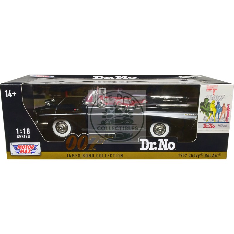 1957 chevrolet bel air convertible black james bond 007 "dr. no" (1962) movie 1/18 diecast model car by motormax