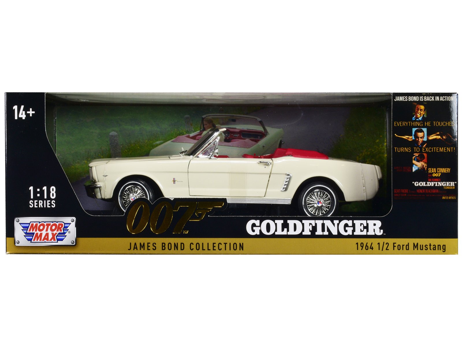 1964 1/2 ford mustang convertible white with red interior james bond 007 "goldfinger" (1964) movie "james bond collection" series 1/18 diecast model car by motormax 1964 1/2 ford mustang convertible white with red interior james bond 007 "goldfinger" (1964) movie "james bond collection" series 1/18 diecast model car by motormax