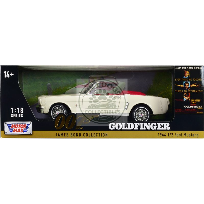 1964 1/2 ford mustang convertible white with red interior james bond 007 "goldfinger" (1964) movie "james bond collection" series 1/18 diecast model car by motormax