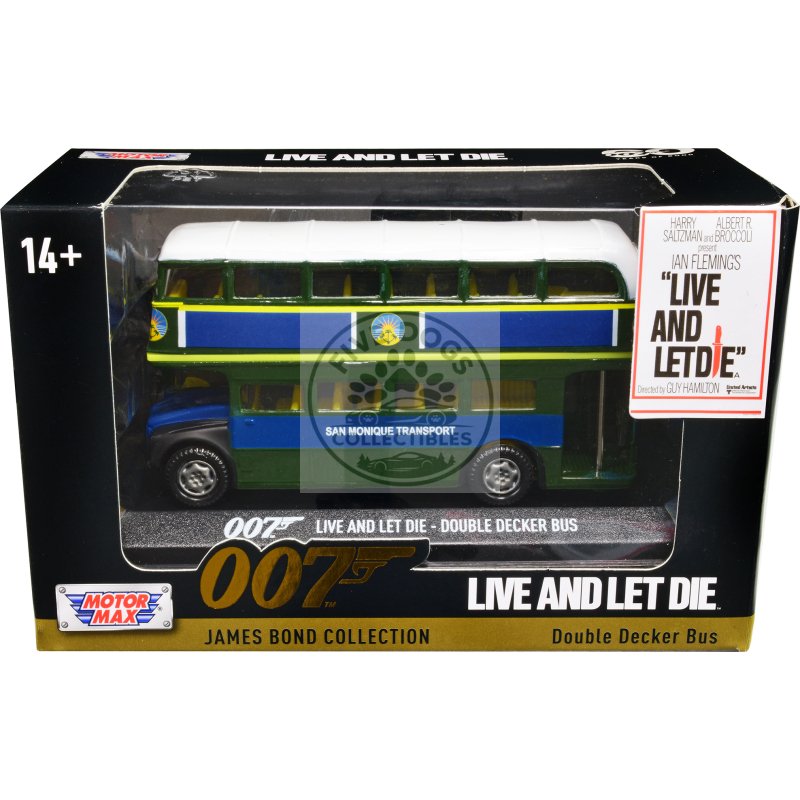 double decker bus "san monique transport" james bond 007 "live and let die" (1973) movie "james bond collection" series diecast model car by motormax