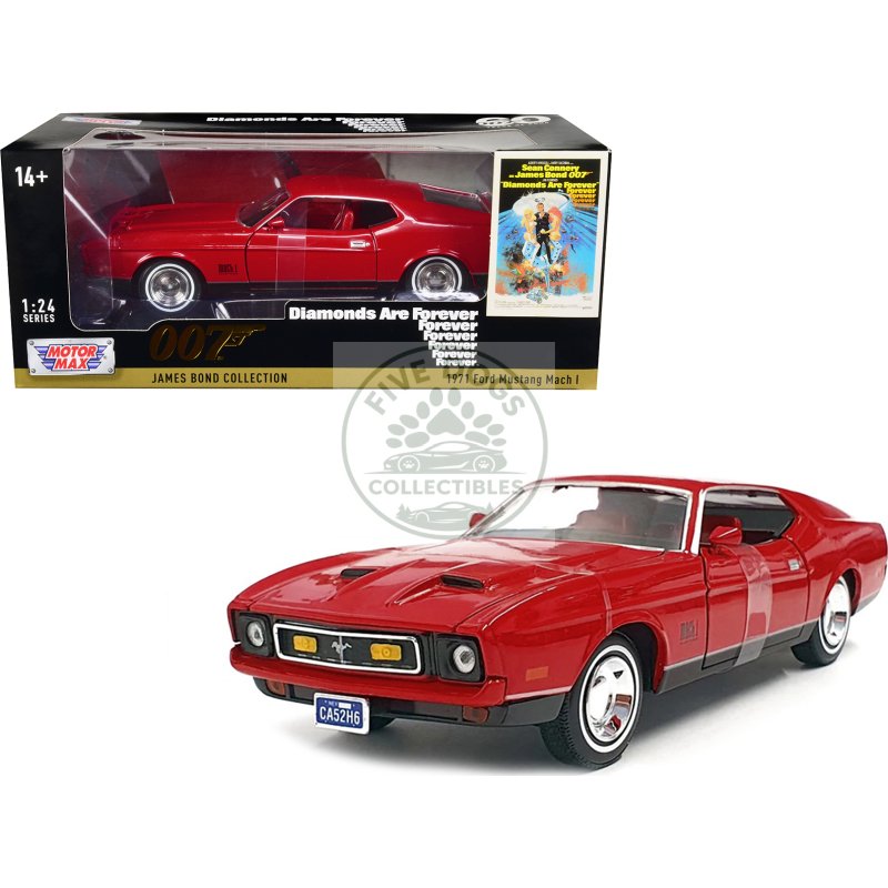 1971 ford mustang mach 1 red james bond 007 "diamonds are forever" (1971) movie "james bond collection" series 1/24 diecast model car by motormax