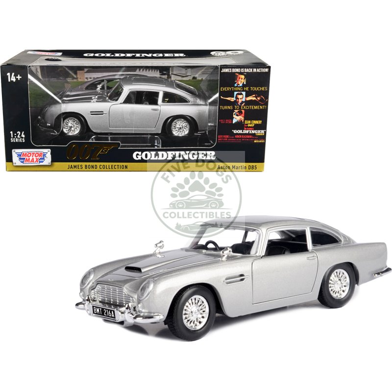 aston martin db5 rhd (right hand drive) silver metallic james bond 007 "goldfinger" (1964) movie "james bond collection" series 1/24 diecast model car by motormax