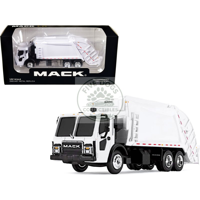 mack lr with mcneilus rear load refuse body white 1/87 (ho) diecast model by first gear