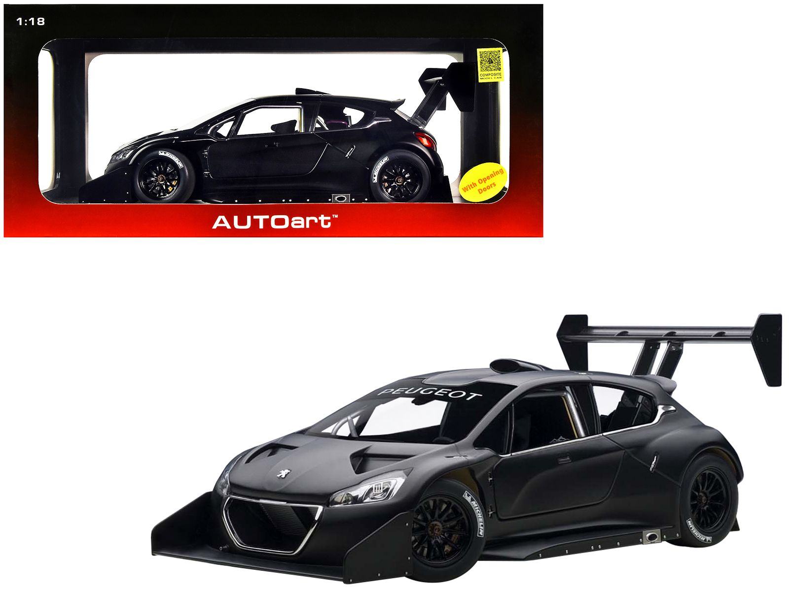 2013 peugeot 208 t16 pikes peak race car plain black version 1/18 model car by autoart 2013 peugeot 208 t16 pikes peak race car plain black version 1/18 model car by autoart