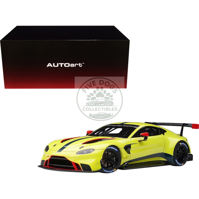 2018 aston martin vantage gte le mans pro presentation car lemon green metallic with carbon and red accents "aston martin racing" 1/18 model car by autoart